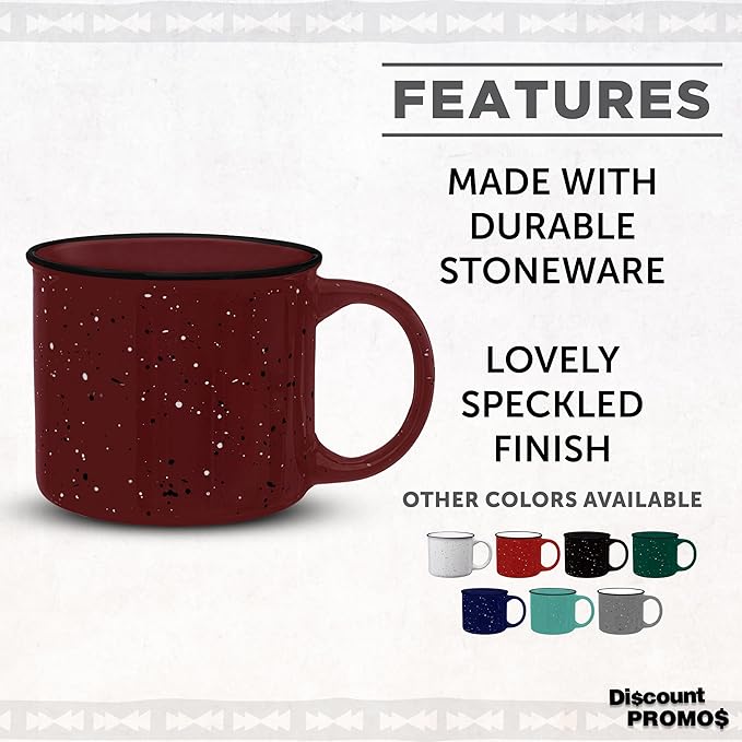 DISCOUNT PROMOS Ceramic Campfire Coffee Mugs 13 oz. Set of 10, Bulk Pack - Perfect for Tea, Espresso, Cappuccino, Hot Cocoa - Maroon