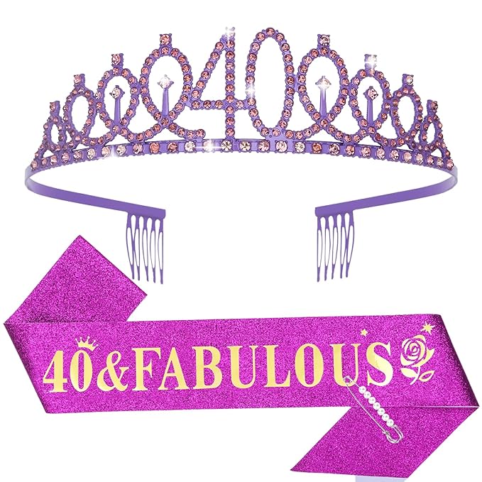 Casoty 40th Birthday Sash and Tiara, 40th Birthday Decorations for Women, 40 & Fabulous Sash and Crown Set, Party Supplies Favors for Women, Gifts for Her