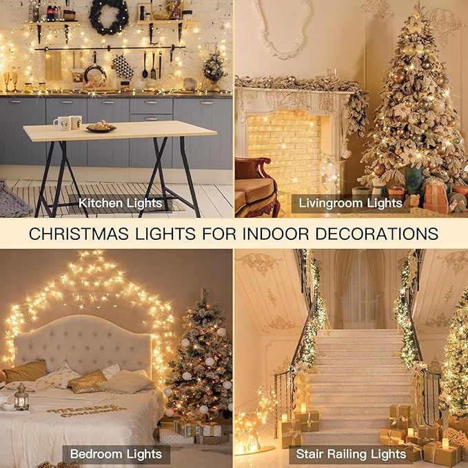 suddus Christmas Lights Outdoor, 66 ft 200 LED Plug in Warm White Fairy String Lights with Remote, Twinkle Lights for Bedroom, Indoor, Tree, Dorm, Wedding, Outside, Backyard Decorations