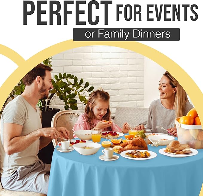 Exquisite 66% Thicker Premium Sky Blue Round Tablecloth 0.5 Mil 12 Pack Plastic Table Cloth Disposable 84 Inch Round Plastic Tablecloth Won't Tear Easily Like Cheap Thin Brands