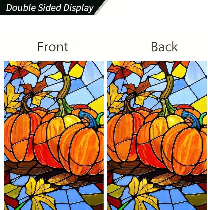 BlissYard Thanksgiving Fall Garden Flag 12x18 Inch Welcome Stained Glass Pumpkin Flag Double Sided Autumn Yard Banner Leaves Harvest for Porch Lawn Patio Seasonal Decor