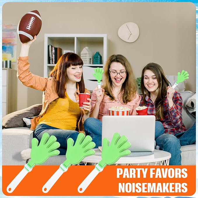 24 Pcs Hand Clappers 7.5 Inch Plastic Clappers Noisemakers Party Favors Clapping Noise Maker Birthdays Game Prizes Classroom Rewards Football Sporting Events Cheers Supplies (Green,White)