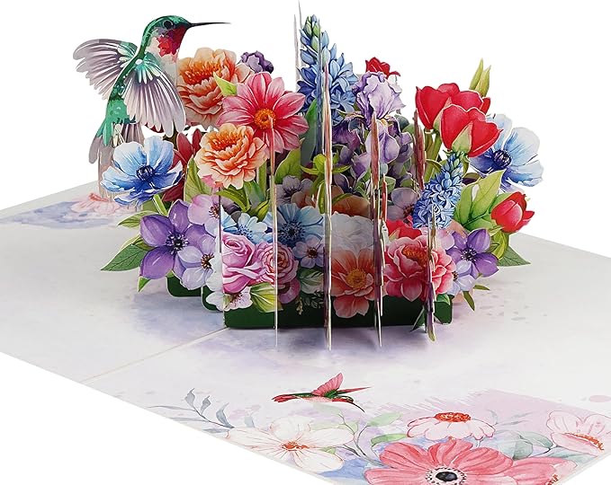 Hummingbird Flower Bush 3D Birthday Cards for Women, Mothers Day Cards, 6x8in Pop Up Gift Card for Mom, Wife, Her, Daughter, Sister, Grandma (PQ Hummingbird Flower Bush)