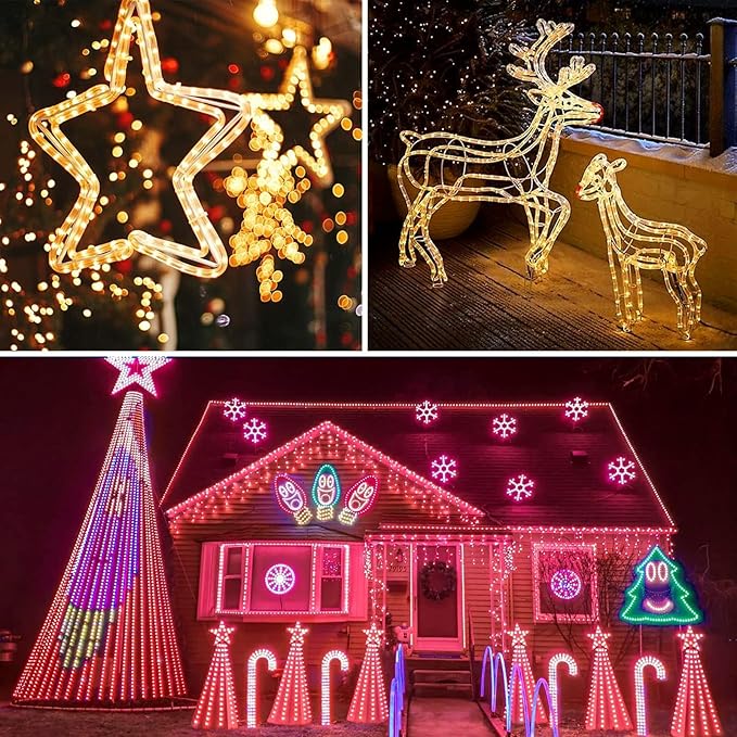 StarryEver 50ft 150LED Rope Lights Outdoor String Lights, 24 Colors+Warm White Outdoor LED Lights Plug in, RGB Color Changing Rope Light with Remote Rope Lighting for Camping Garden Patio