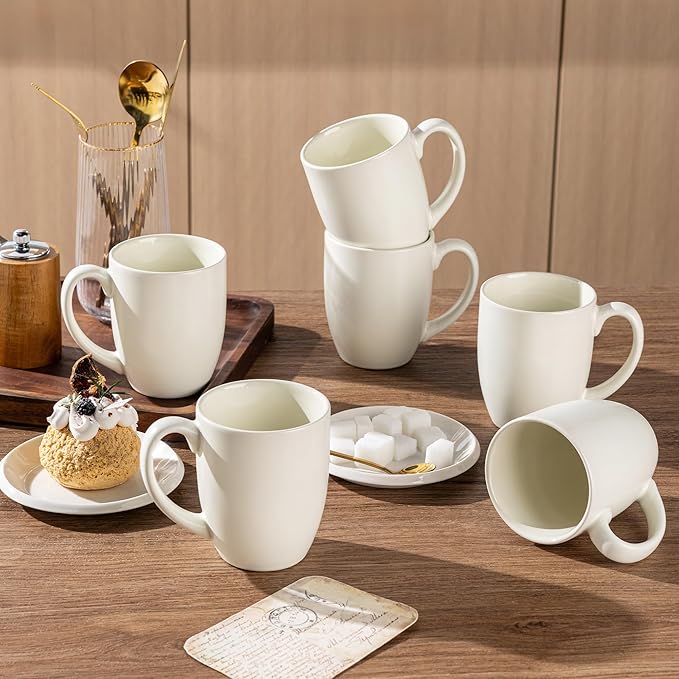 AmorArc 12oz Coffee Mugs Set of 6, Ceramic Coffee Mugs for Man, Woman, Dad, Mom, Modern Coffee Cups with Handle for Tea/Latte/Cappuccino/Cocoa. Dishwasher&Microwave Safe, Light Beige