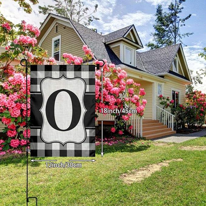 YANGHOME Monogram Initial O Burlap Garden Porch Lawn Flag Farmhouse Decorations Mailbox Decor Welcome Sign 12x18 Inch Small Mini Size Double Sided Flax Nylon Linen Fabric