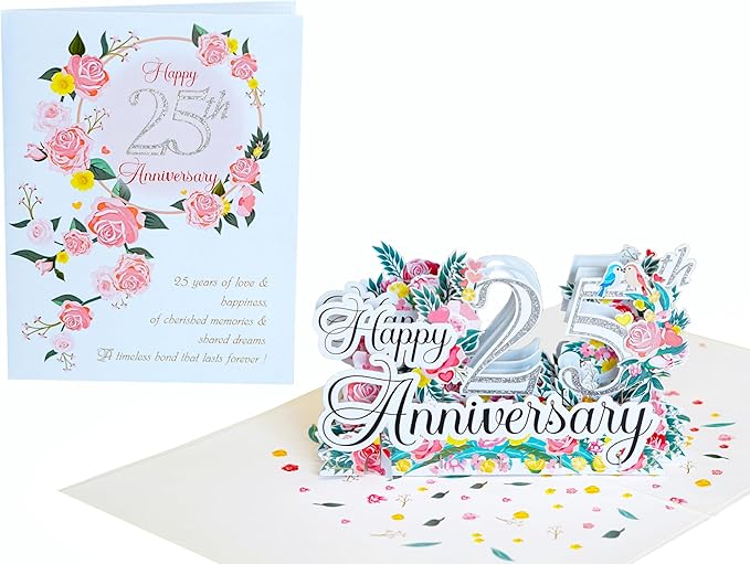Happy 25th Anniversary Cards, Wedding Anniversary Card to Husband, Happy Anniversary Pop Up for Couple Husband Wife Him Her Parent (Size 6x8 in – Happy 25th Anniversary)