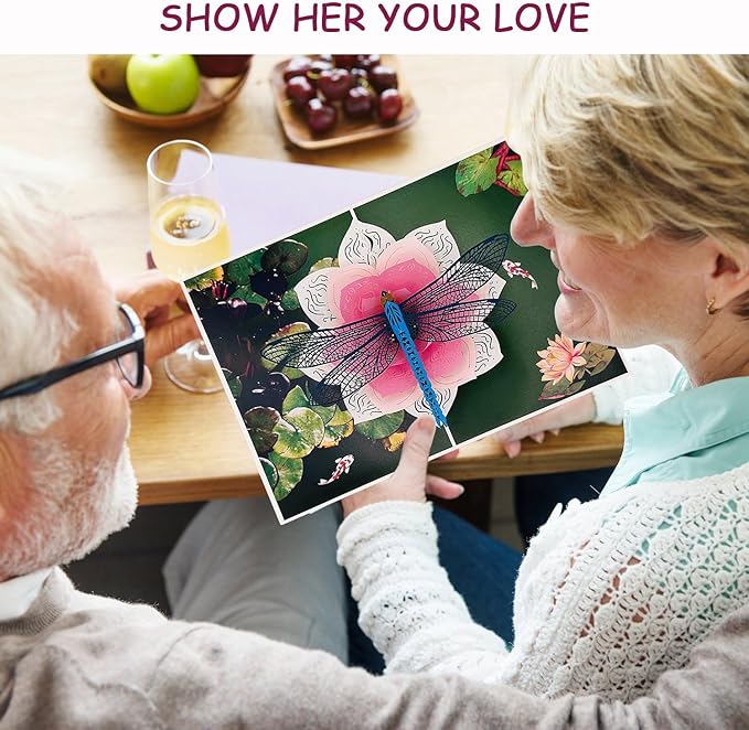 Birthday Cards, Dragonfly and Lotus Flower, 3D Birthday Cards for Women, Happy Mother's Day, Valentine's Day, Sympathy & All Occasion Pop-Up Card, Unique Dragonfly Gift for Mom, Wife, Sister, Grandma, Daughter, Girlfriend, Includes Envelope & Note Card