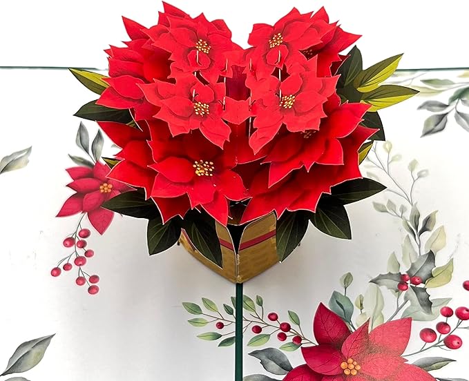 Pop Up Greeting Card Blooming Poinsettia Basket Birthday Card Flower Gift Nature Lover Christmas Flower Holiday Season Thank You Card