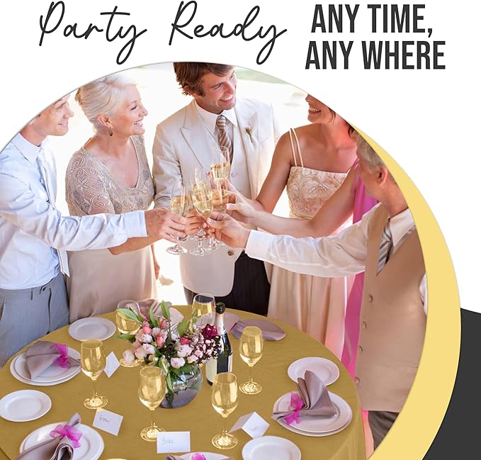 Exquisite 66% Thicker Premium Gold Round Tablecloth 0.5 Mil 6 Pack Plastic Table Cloth Disposable 84 Inch Round Plastic Tablecloth Won't Tear Easily Like Cheap Thin Brands