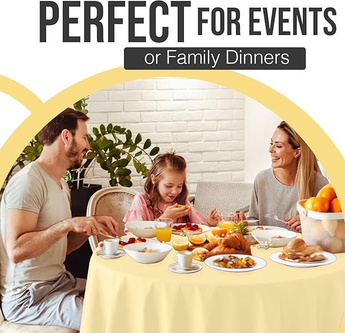 Exquisite 66% Thicker Premium Light Yellow Round Tablecloth 0.5 Mil 12 Pack Plastic Table Cloth Disposable 84 Inch Round Plastic Tablecloth Won't Tear Easily Like Cheap Thin Brands