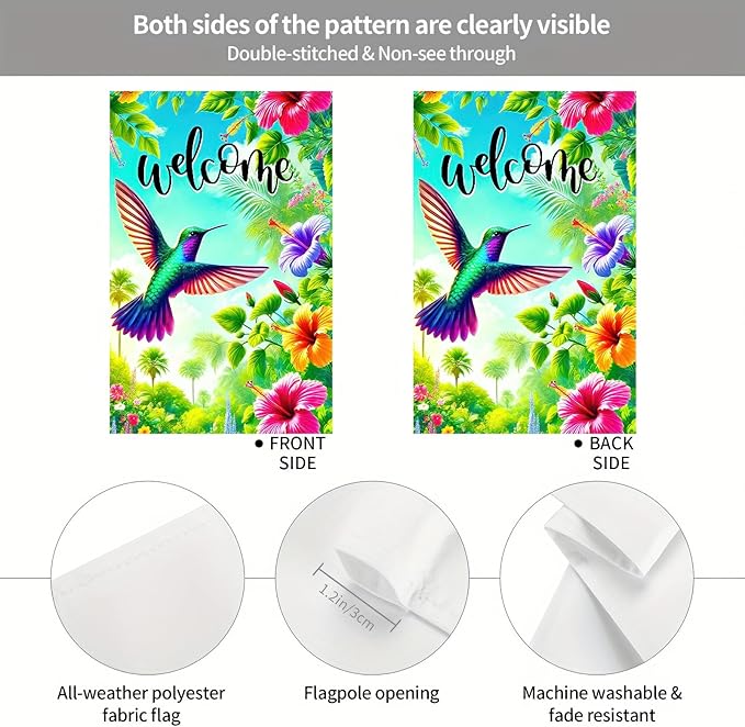 Blissyard Welcome Spring Bird Garden Flag 12x18 Double Sided Colorful Birds Flowers Yard Flags Garden Yard House Flags Outside Outdoor House Spring Summer Decoration