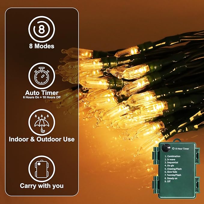 AMMAKER Battery Operated Christmas Lights, 28Ft 80 LED String Lights 8 Modes with Timer Mini Lights for Indoor Outdoor Wreath Wedding Party Garden Home Decor, Waterproof, Warm White