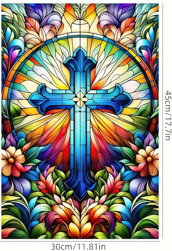 HOMETITUTE Welcome Garden Flag Spring Summer Christian Garden Flag Religious Faith Stained Glass Cross 12x18 Inch Double Sided Outdoor Yard Lawn Porch Decor