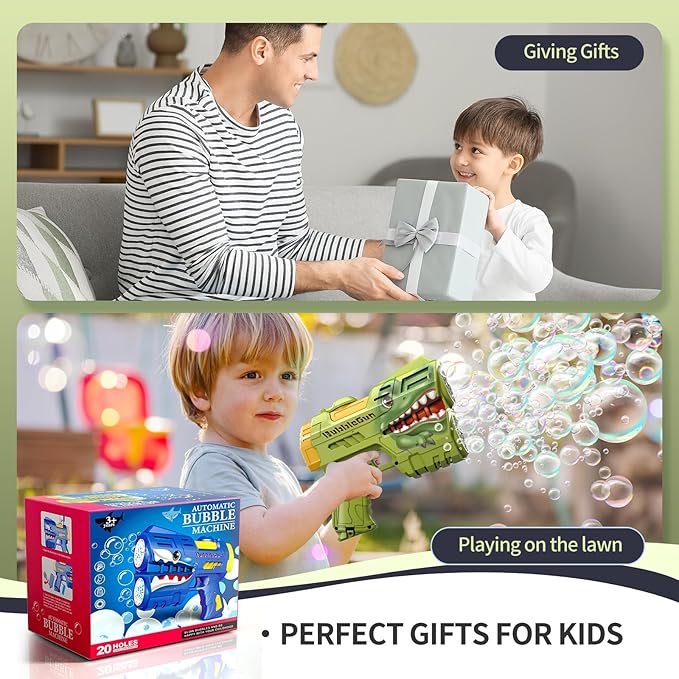 Rechargeable Green Dolphin Bubble Guns for Kids, LED Light Up Bubble Machine Blower with 2 Bottles Bubble Refill Solution for Kids, Bubble Makers Blaster for Toddlers, Summer Wedding Toys Gift