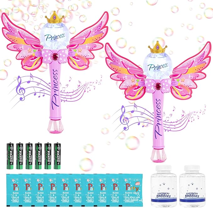 2 Pack Bubble Wands for Kids,Light Up & Music Bubble Machine,Bubble Maker & Bubble Blower,Outdoor Birthday Party Bubble Toys for Toddlers, for Girls Age 3 + Years Old.(Pink+Pink)