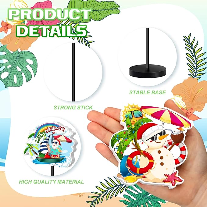 6 Pcs Christmas Table Decor Standing Signs Hawaii Decoration for Table Centerpieces Wooden Sign Santa Flamingo Palm Tree Beach Party Tabletop Decor for Home Office Room Desk