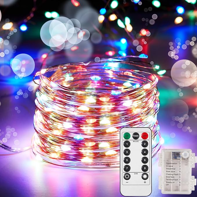 Ariceleo 4 Pack 16.4 Ft. Battery Operated Outdoor String Lights with Remote & Timer, LED Multi Color Fairy Lights, Waterproof Twinkle Lights for Bedroom, Dorm, Mason Jar, Wedding, Party, Christmas