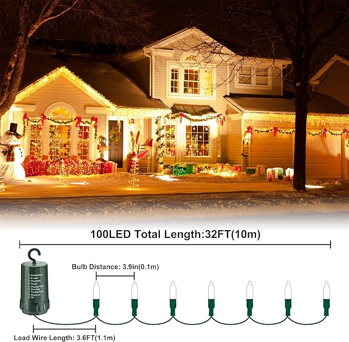 AMMAKER Christmas Light, 100 LED Battery Operated Christmas Lights with Timer for Indoor Outdoor Wreath Wedding Party Garden Home Decor, Waterproof, Warm White 39.5FT