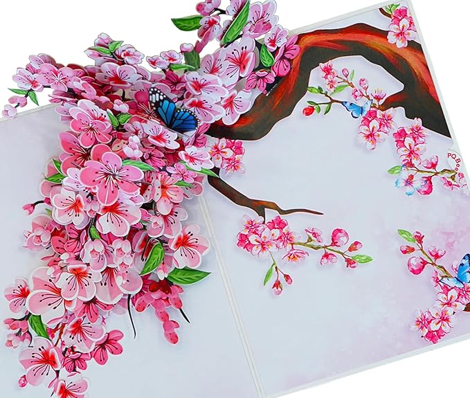 Cherry Blossom 3D Birthday Cards for Women, Pop Up Mothers Day Card, 3D Anniversary, Valentines Day, Pop Up Gifts for Her, Him, Wife, Husband, Sister (Butterflies Cherry Blossom)