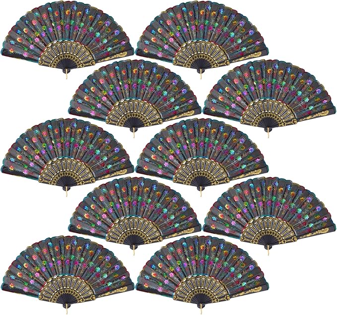 QIRMIZI 30 Pack Fabric Folding Handheld Fans, Perfect for Weddings, Parties, and Dancing,Multicolour