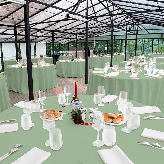 3Pcs Sage Green Plastic Tablecloths Round Light Green Tablecloth Waterproof Disposable Round Sage Table Cover for Birthday Bridal Wedding Baby Shower Party Decorations,84Inch