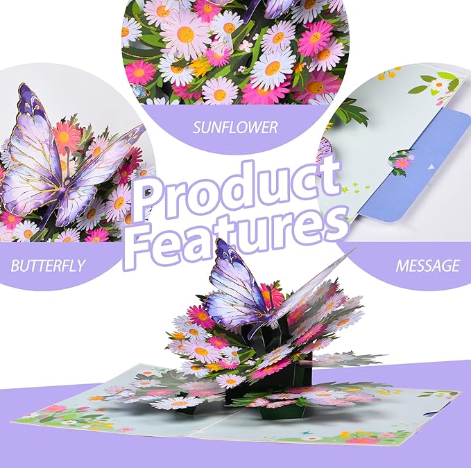 Joyvine 3D pop-up butterfly greeting cards, celebration cards, gratitude cards, rehabilitation greeting cards, suitable for Mother's Day, Father's Day, Thanksgiving, birthdays, anniversaries, with notes and envelopes (Blue Butterfly)