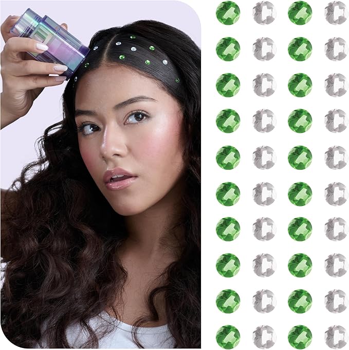 Hally Hair Gem Tool with Extra Clear & Green Gems, Hair Accessory- Includes Hair Styling Tool with 240 Multicolored Adhesive Gem Stickers Hair Jewels - Stylish Hair Accessories