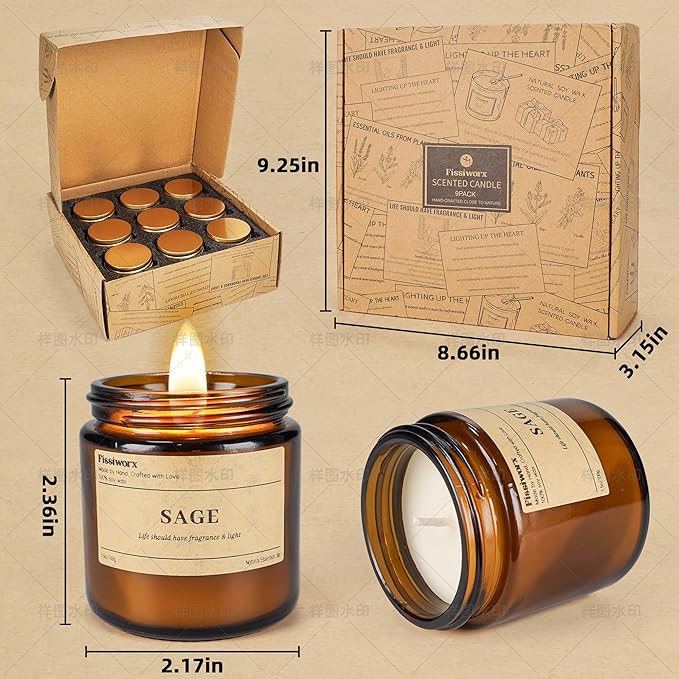 9 Pack Soy Candles for Home Scented |（Vanilla/Amber/French Vanilla） Long-Lasting 270 Hours, Natural Scented Candles Gift for Women & Men, Birthday, Mother’s Day, Christmas, Thanksgiving