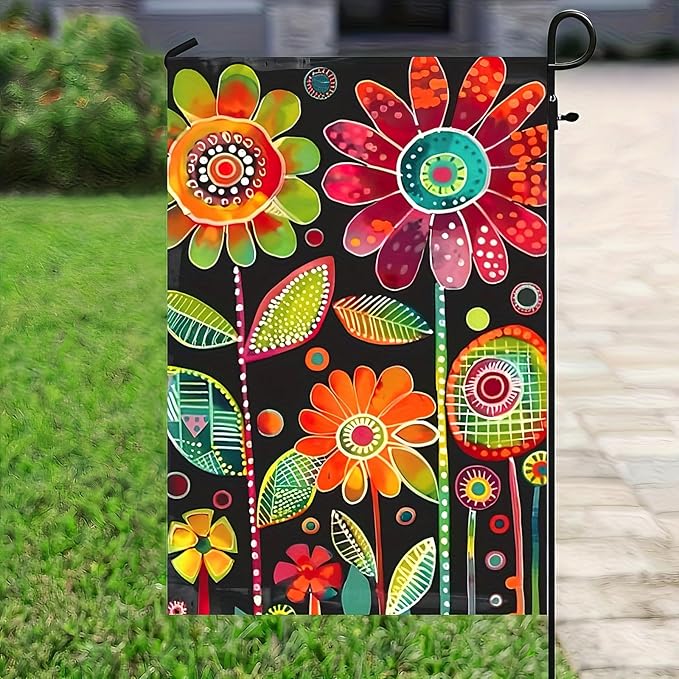Blissyard Spring Summer Flower Garden Flag 12x18 Double Sided Vertical Fun Graffiti Floral Flower Welcome Garden Yard House Flags Decorative Art Fabric Flag for Patio Lawn Party Supplies