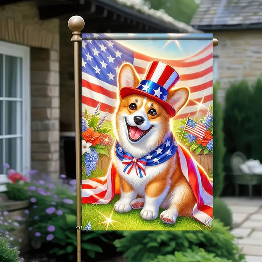 BlissYard Patriotic Corgi Welcome 4th of July Dog Garden Flags 12x18 Inch Double Sided Small Yard Flag for Outdoor Independence Day Memorial Day Decorations