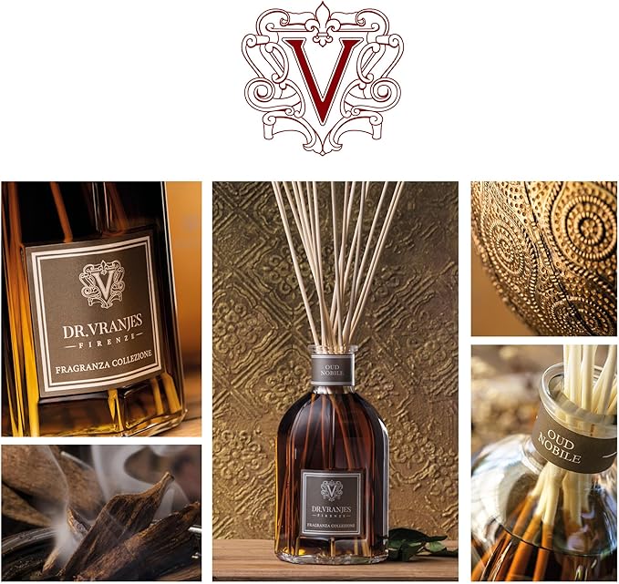 Dr. Vranjes - Oud Nobile 250 ml Diffuser + Double Pack of White Sticks (3 Pieces Bundle)- Luxury Home Fragrance, Made in Italy, Main Scent: Oriental, Olfactory Pyramid: Bergamot, Oud, Myrrh