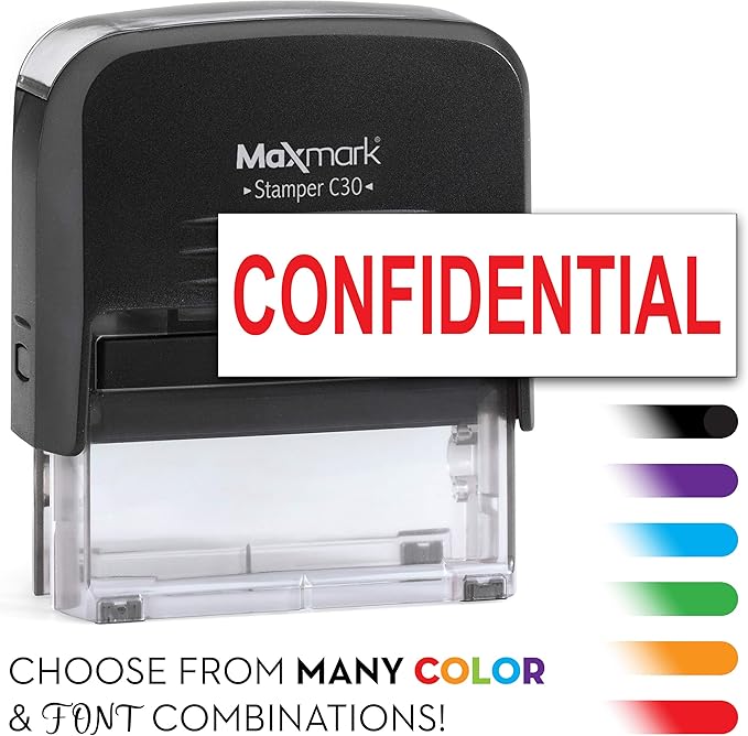 MaxMark Customized Self Inking Stamp - Up to 4 Lines of Text - Medium Size - Choose from 15 Ink Colors