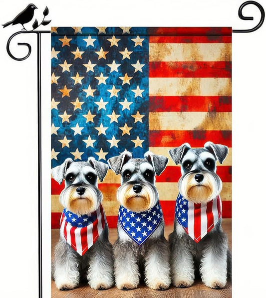 BlissYard Patriotic Schnauzer American Flag Dog Garden Flag 12x18 Inch Double Sided 4th of July American USA Yard Small Flag Outdoor Outside Memorial Day Independence Day Farmhouse Decorations