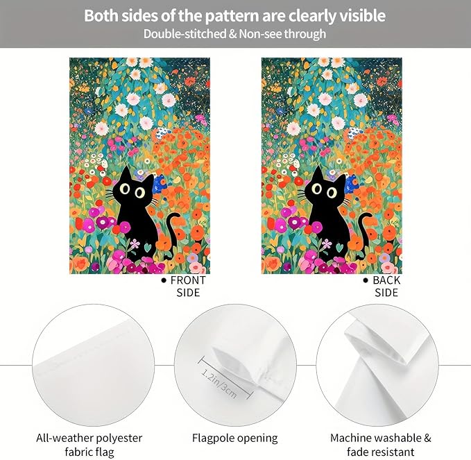 BlissYard Spring Garden Flag 12x18 Inch Double Sided Black Cat Flowers Small Flags For Outside Outdoor Decor Farmhouse Holiday Spring Summer Seasonal Decorations Yard Flags