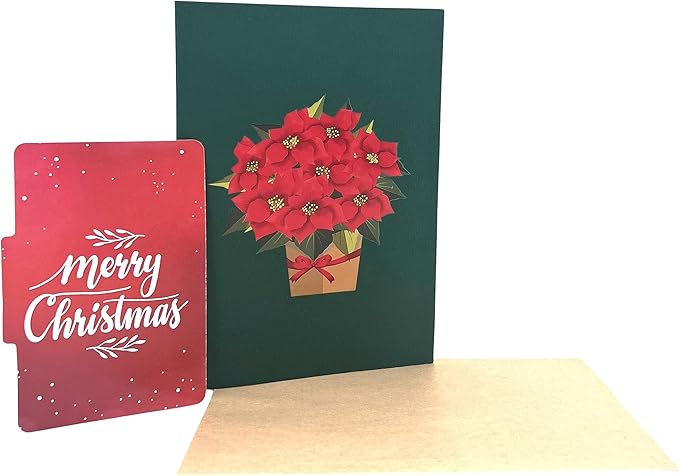 Pop Up Greeting Card Blooming Poinsettia Basket Birthday Card Flower Gift Nature Lover Christmas Flower Holiday Season Thank You Card