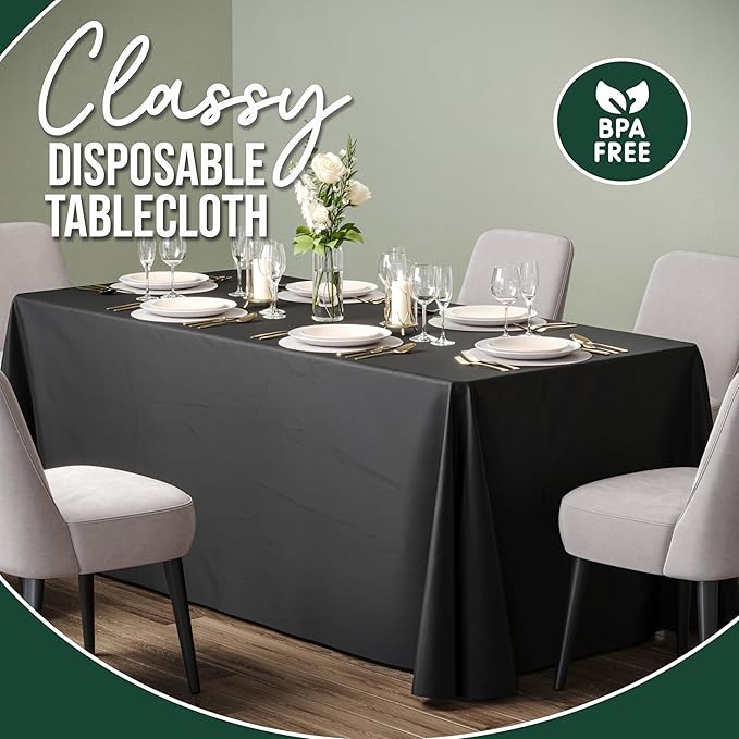 6 Pack Black Plastic Table Cloth - 70 x 120 Inch Rectangle Disposable Tablecloth for Parties - Rectangle Tablecloth - Disposable Table Cloths for Parties - Great for Picnics And Formal Events