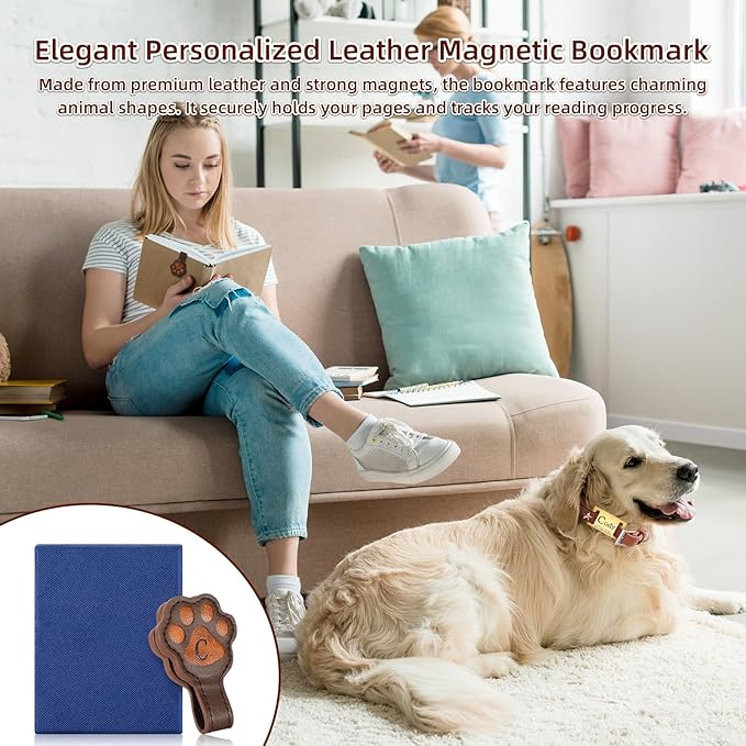 Magnetic Leather Bookmark, Cute Initial Magnetic Bookmarks Clip, Vintage Book Marker Clip Gifts for Readers, Kids, Book Lovers-H