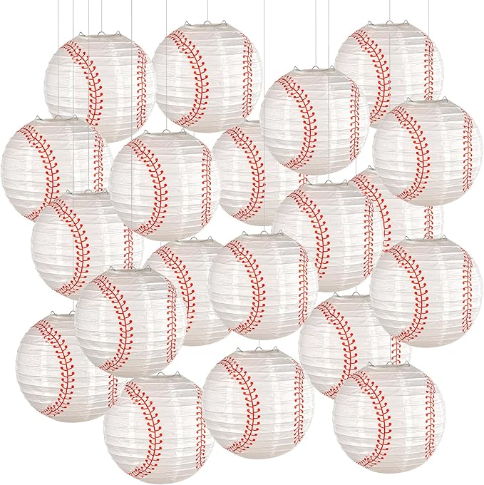 20 Pieces Baseball Paper Lanterns Decorations 8 inch Sport Hanging Paper Lanterns Party Favor Table Centerpiece for Sport Themed Birthday Bar Game World Baseball Classic Party Ceiling Decoration