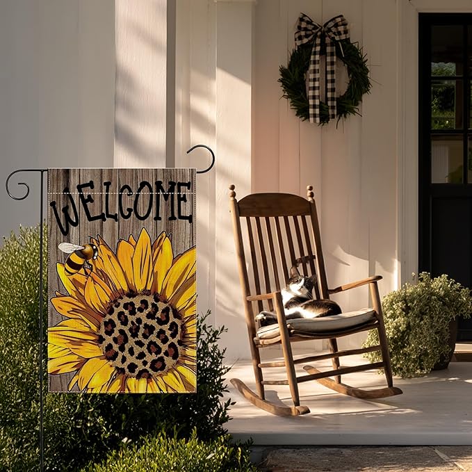 Garden Flags, Welcome Garden Flag, Bee Sunflower Flag Double-Sided Flags for Farmhouse Yard Outdoor-12 x 18inch (SUNFLOWER)
