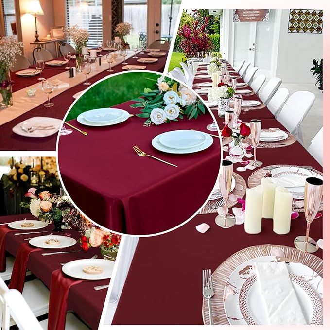 Burgundy 6 Pack Polyester Table Cloth 60 x 126 Inch, Rectangle Tablecloths for 6 Foot Tables Washable Table Cloth for Party Wedding