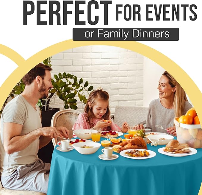 Exquisite 66% Thicker Premium Turquoise Round Tablecloth 0.5 Mil 24 Pack Plastic Table Cloth Disposable 84 Inch Round Plastic Tablecloth Won't Tear Easily Like Cheap Thin Brands
