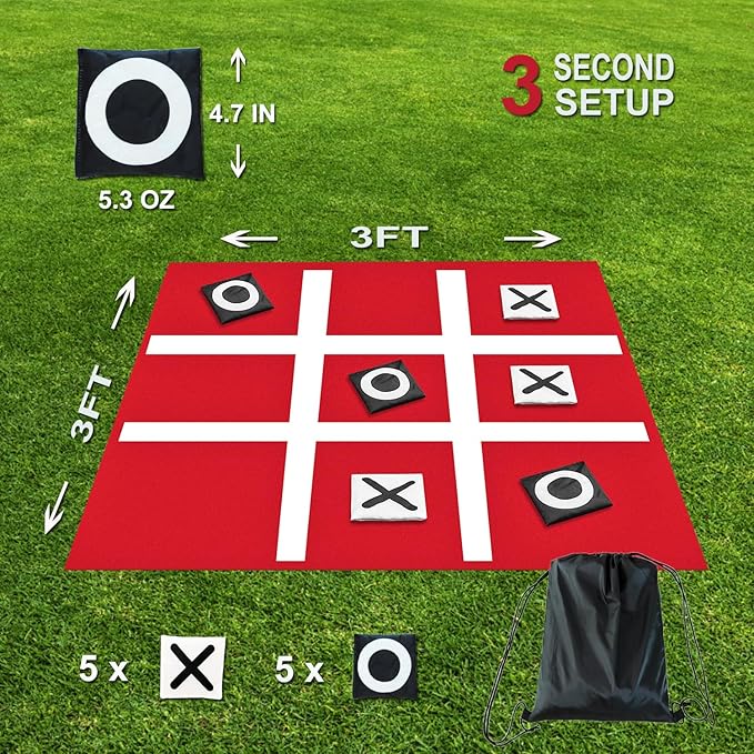 Giant Tic Tac Toe Bean Bag Toss - Outdoor Camping Backyard Lawn Games for Kids Adults - Large Indoor Family Games for Christmas Party