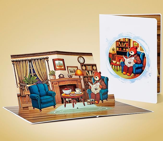 CUTPOPUP Fathers Day Card Pop Up, 3D Birthday Greeting, Father's Day Card for Grandpa, Dad, Godfather, Husband, Son (Papa Bear Reading)