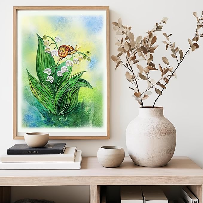 Mother's Day Card, Lily of the Valley and Snail Card, May Birth Month Flower Card, Cute Animals Card, Quilled Quilling Birthday Greeting Card for Mom Grandma Daughter