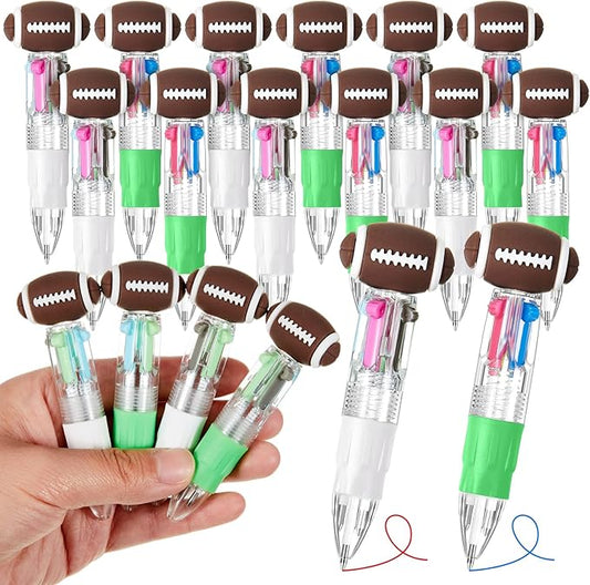 Kosiz 12 Pack Football Party Favors Sport Pen Multicolor 4 in 1 0.5mm Ballpoint Pen for Office Sport Lover Novelty Valentine's Day Gifts Goodie Bags Stuffers