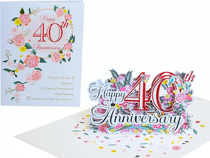Happy 40th Milestone Anniversary Cards, Wedding Anniversary Card to Husband, Happy Anniversary Pop Up for Couple Husband Wife Him Her Parent Lovebird (6x8 40th Anni)