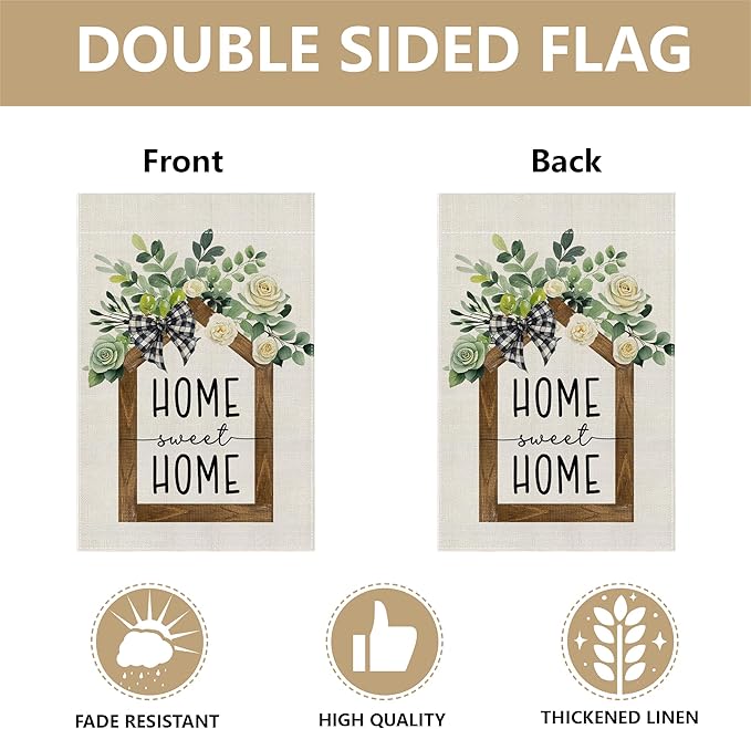 Garden Flags, Welcome Garden Flag, Floral Home Sweet Home Flag Double-Sided Flags for Farmhouse Yard Outdoor Flag-12 x 18inch