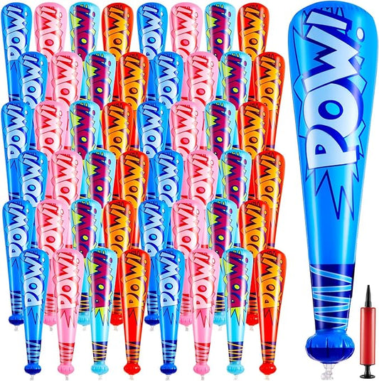 WILLBOND 17 Inch Inflatable Baseball Bat Bulk Baseball Party Favors Decorations, Inflatable Toys Blow up Bat with 1 Pump for Sports Theme Supplies(48 Pcs,Blue Pink and Orange)