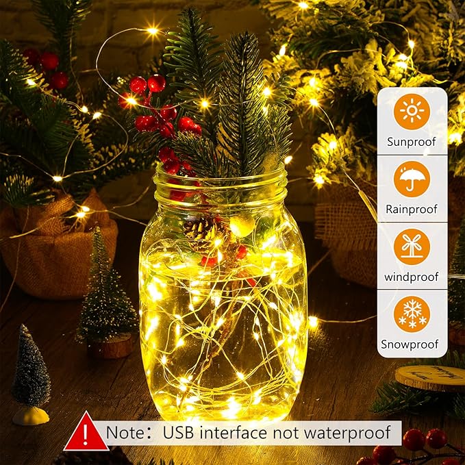 Macarrie 3 Pcs Fairy Lights USB Powered 16 ft 50 LED String Lights Plug in for Xmas Indoor Outdoor Party Wedding Home Festival Tree Garden Decoration (Warm White)